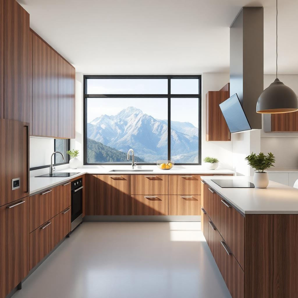 Modern HPL kitchen cabinetry with wood finish installed by Smart Choice Decor.LLC